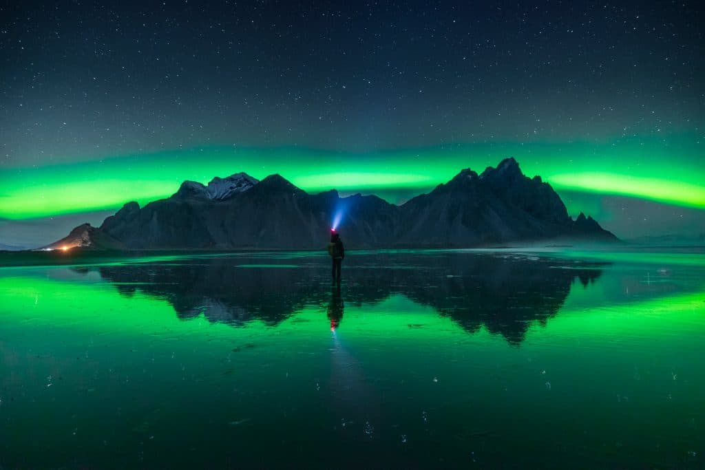 Northern Lights over Vestrahorn, Iceland