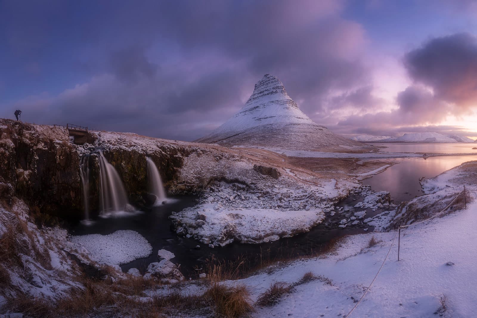 Kirkjufell mountain and waterfall in winter, Iceland